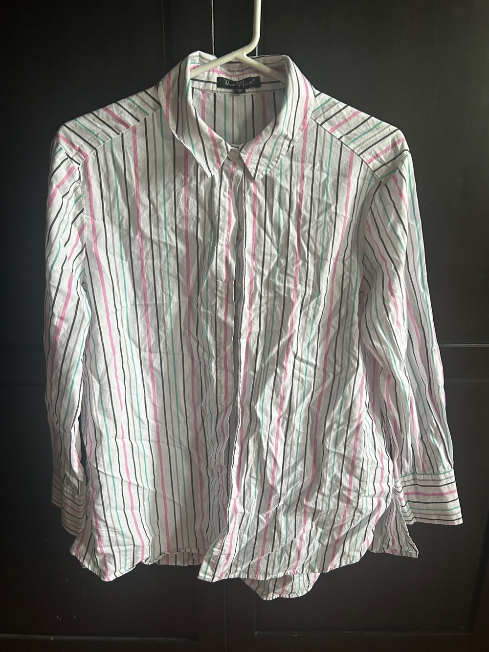 Velvet Heart Button-Down Shirt with Pink & Green Stripes